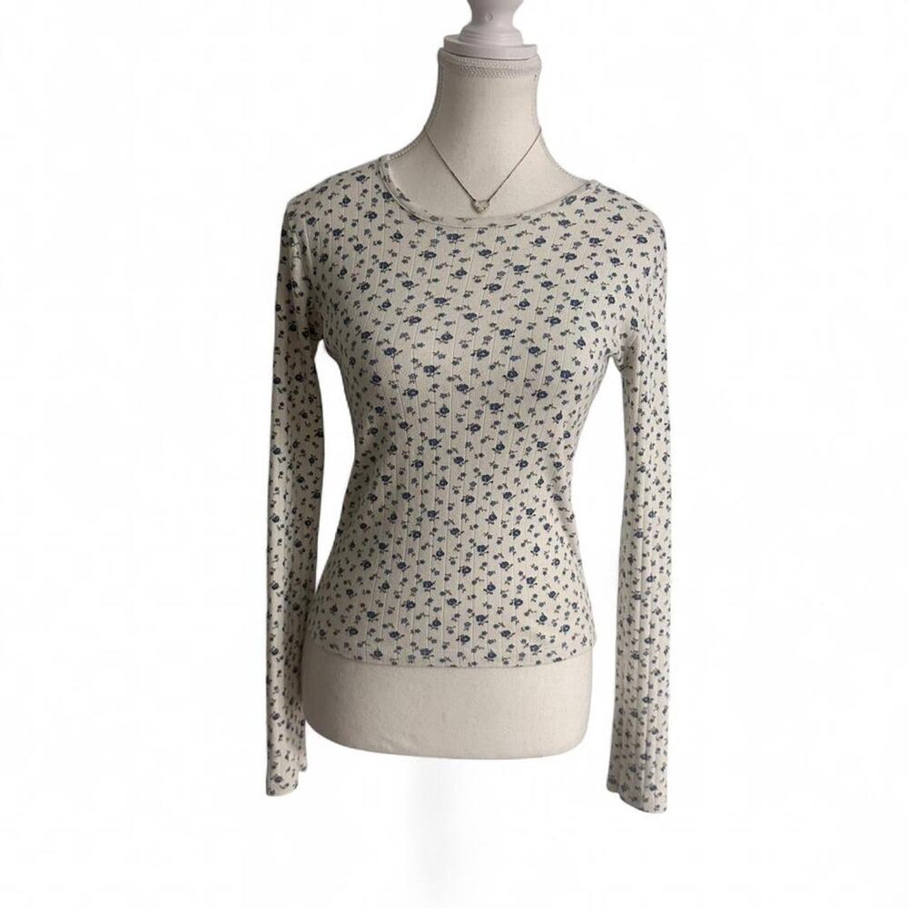 Brandy Melville 100% Cotton Fitted Long Sleeve Vintage Top Floral Print One Size